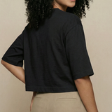Camiseta Cropped com Tricot Samara Preto
