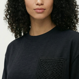 Camiseta Cropped com Tricot Samara Preto