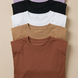 Kit Camisetas Luisa - Marrom, Caramelo, Preto, Off e Lilás